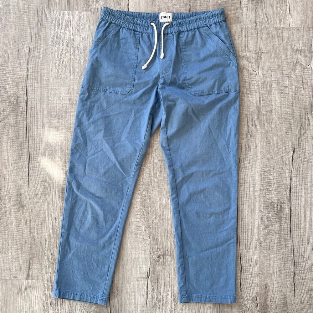 Pact Organic Cotton Daily Twill Pants Womens Medium Pull On Drawstring  Blue